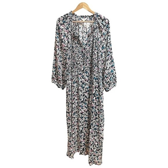 NWT Terra & Sky Plus Size Micro Floral Smocked Midi Dress Size 4X Button Down - Picture 2 of 8